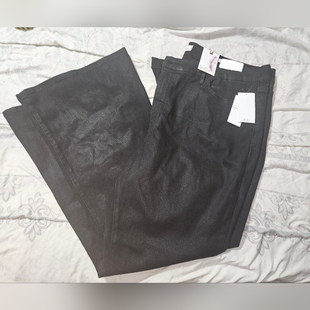 Jessica Simpson Women's Black Charmed Coated Flare Jeans Pants Plus Size